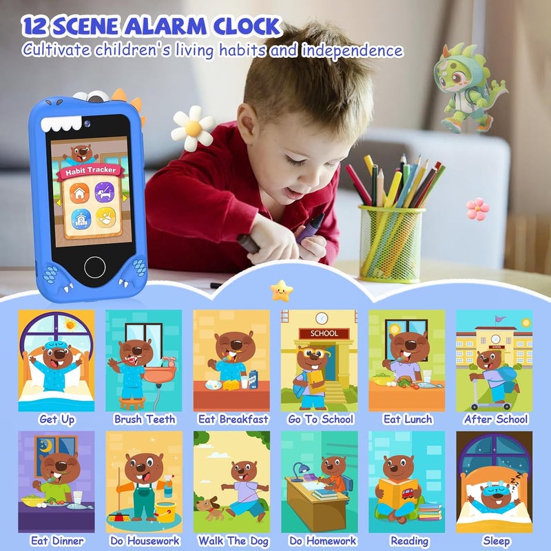 Yosfeng Kids Smart Phone for Girls Gifts - Toddler Christmas Birthday Gift for Age 3 4 5 6 Year Old, Kids Cell Phone Toy with Touchscreen, Dual Cameras, Learning, Kid Mp3 Player, Games with 32 GB Card - Image 3